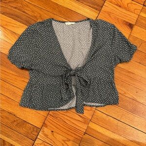 La Hearts Navy Tie-Front Blouse